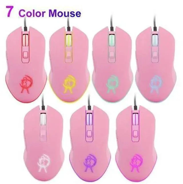 Alt view image 2 of 7 - Pink Computer Mouse Colorful Backlit Gaming Mice Optical Wired Fashion Sailor Moon Mouse Girl Mause 3200DPI For Laptop