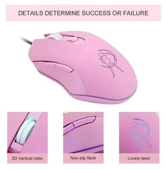 Alt view image 4 of 7 - Pink Computer Mouse Colorful Backlit Gaming Mice Optical Wired Fashion Sailor Moon Mouse Girl Mause 3200DPI For Laptop