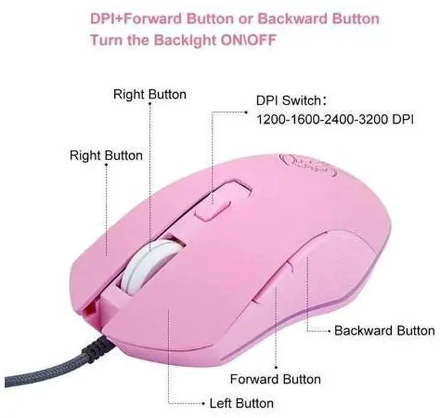 Alt view image 5 of 7 - Pink Computer Mouse Colorful Backlit Gaming Mice Optical Wired Fashion Sailor Moon Mouse Girl Mause 3200DPI For Laptop