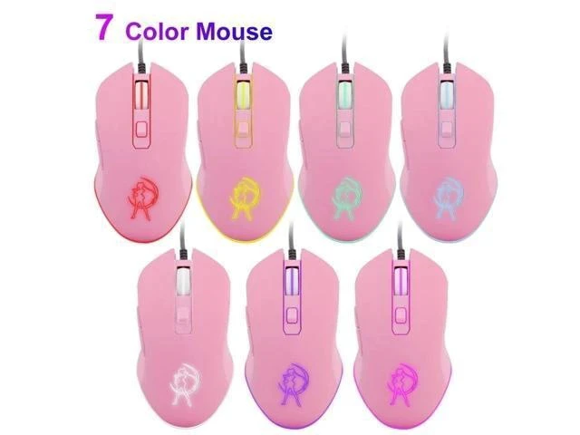 Alt view image 7 of 7 - Pink Computer Mouse Colorful Backlit Gaming Mice Optical Wired Fashion Sailor Moon Mouse Girl Mause 3200DPI For Laptop