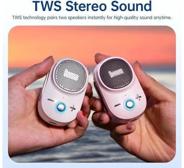 Alt view image 6 of 7 - Divoom Itour-S Portable Mini Wearable Bluetooth Speaker, Big Audio and Punchy Bass,Clip-On Design, IP67 Waterproof and Dustproof,10 Hours Playtime,Speaker for Home Travel Office and Outdoors (White)