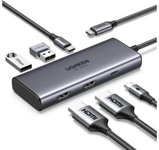 Main image of UGREEN Revodok 206 Docking Station Dual Monitor 6 in 1 USB C Dock Dual HDMI 4K@60Hz Single 8K@30Hz 100W PD 5Gbps USB C and USB A Data Ports USB C Hub for XPS, ThinkPad and More