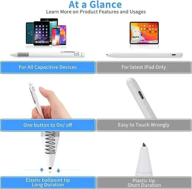 Alt view image 3 of 6 - Stylus Pencil for Galaxy Tab A9+/A8/A7 Pen Touch Screens Active Stylus Digital Pen with 1.5mm Ultra Fine Tip Pen for Galaxy Tab A9+/A8/A7 Drawing and Writing Pencil White