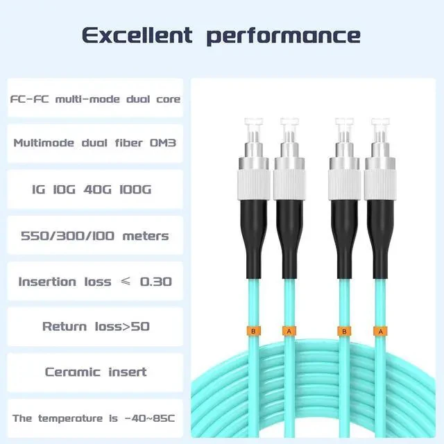 Alt view image 2 of 7 - FC/UPC-FC/UPC Fiber Patch Cable OM3 7.5Meter/25ft 10GB Multimode Jumper Duplex 50/125m Fiber Optic Cord