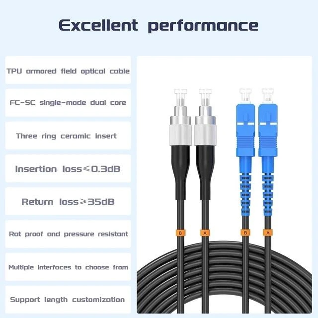 Alt view image 3 of 7 - 250Meter/820ft Outdoor Armored Fiber Patch Cable FC/UPC to SC/UPC Single Mode Duplex Fiber Optic Internet Cables - Simplex - 9/125um Fiber Optic Jumper Optical Patch Cord