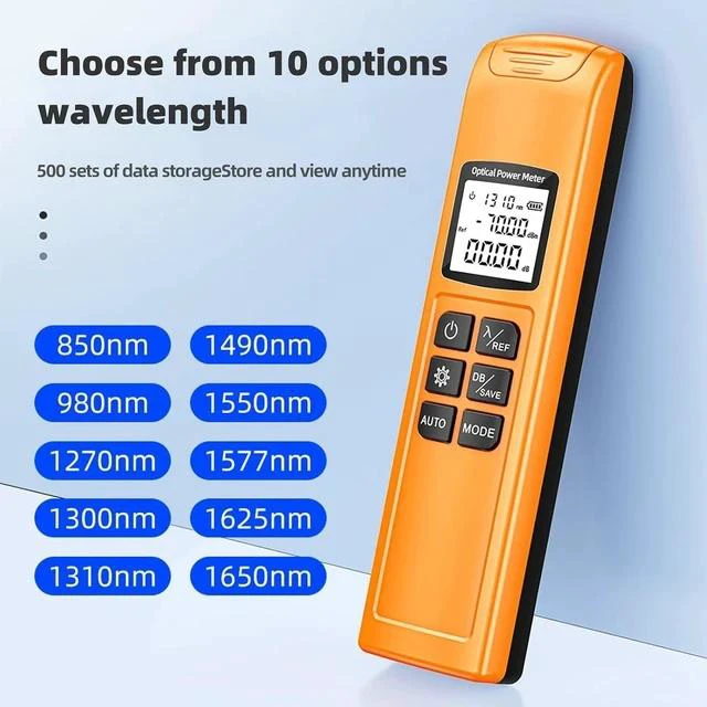 Alt view image 5 of 6 - Optical Power Meter, Fiber Optic Power Tester, Rechargeable Fiber Tester with LED Light, -70~+10 dBm, 10 Wavelengths, SC/ST/FC Compatible,for FTTH Network(with FC to LC Coupler Adapters)