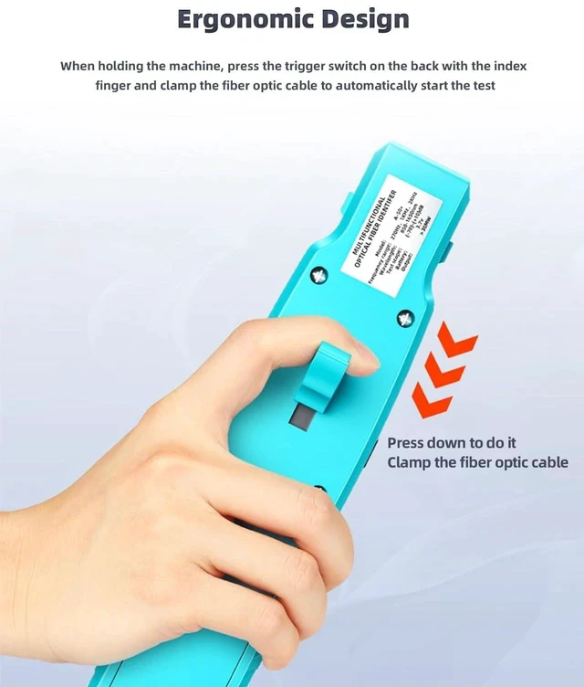 Alt view image 3 of 7 - Battery-Powered Fiber Optic Identifier -50-26dBm 5-in-1 Tool with Power Meter, Red Light Source, Clamp for Single & Multi-Mode Fiber Direction Check