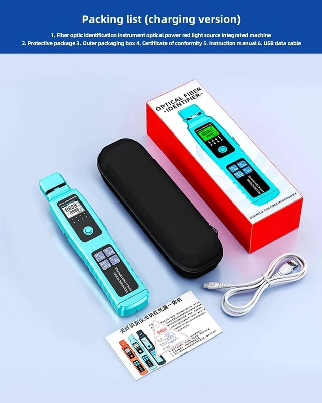 Alt view image 7 of 7 - Battery-Powered Fiber Optic Identifier -50-26dBm 5-in-1 Tool with Power Meter, Red Light Source, Clamp for Single & Multi-Mode Fiber Direction Check