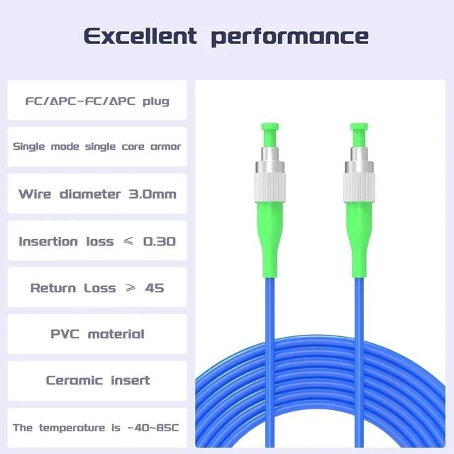 Alt view image 2 of 7 - Fiber Optic Internet Cable FC/APC to FC/APC Armored Single Mode Simplex - 9/125um 10Meters/32ft Fiber Optic Jumper Optical Patch Cord -OS1/OS2 Compatible, LSZH Blue