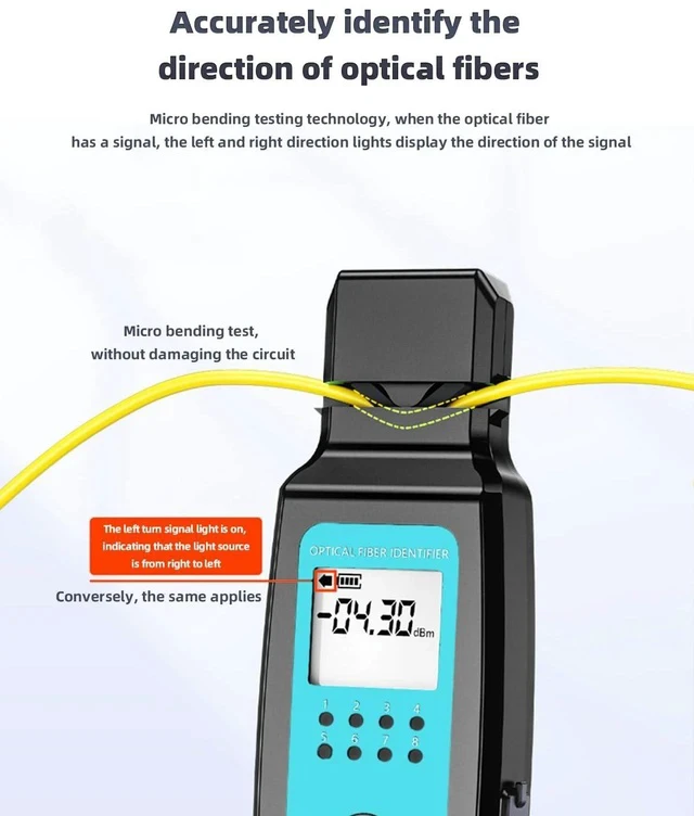 Alt view image 2 of 7 - Fiber Optic Identifier with Power Meter & Red Light Source Battery-Powered, -70-10dBm, 5-in-1 Clamp, Cable Tracer, Direction Finder for Single-Mode & Multi-Mode Fibers