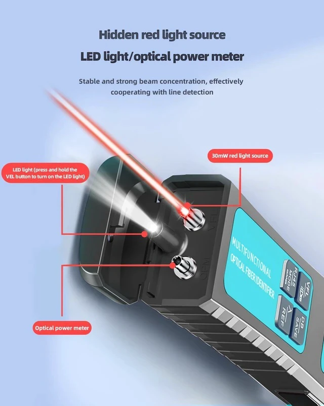 Alt view image 5 of 7 - Fiber Optic Identifier with Power Meter & Red Light Source Battery-Powered, -70-10dBm, 5-in-1 Clamp, Cable Tracer, Direction Finder for Single-Mode & Multi-Mode Fibers