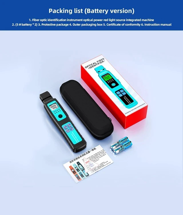 Alt view image 7 of 7 - Fiber Optic Identifier with Optical Power Meter Red Light Source, 5-in-1 All-in-One Tester for Single-Mode Multi-Mode, Fiber Direction Detector with Clamp, Battery-Powered -50-26dBm