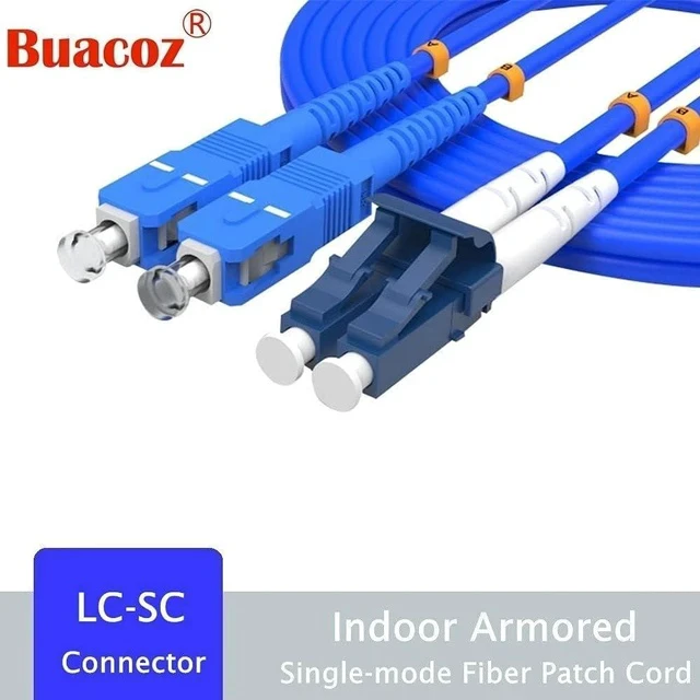 Alt view image 7 of 7 - 100Meters, LC to SC, Armored Single Mode Duplex Fiber Optic Cables LC-SC Patch Cord Jumper SM SX 328FT Blue