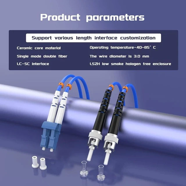 Alt view image 5 of 7 - 200Meters, LC to ST, Armored Single Mode Duplex Fiber Optic Cables LC-ST Patch Cord Jumper SM SX 656FT Blue