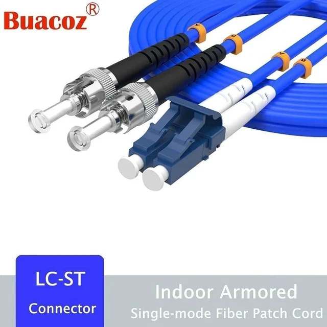 Alt view image 7 of 7 - 200Meters, LC to ST, Armored Single Mode Duplex Fiber Optic Cables LC-ST Patch Cord Jumper SM SX 656FT Blue