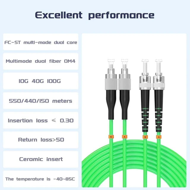 Alt view image 2 of 7 - om5 fc to st Fiber Patch Cable,35Meters/114ft 10GB/40GB/100GB Gigabit Multimode Duplex Jumper 50/125m LSZH Fiber Optic Cord