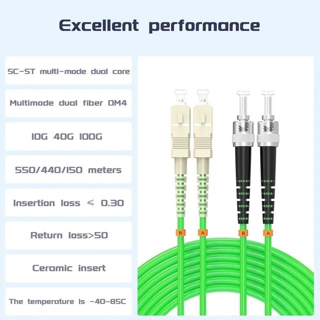 Alt view image 2 of 7 - om5 SC to ST Fiber Patch Cable,0.6Meters/1.9ft 10GB/40GB/100GB Gigabit Multimode Duplex Jumper 50/125m LSZH Fiber Optic Cord