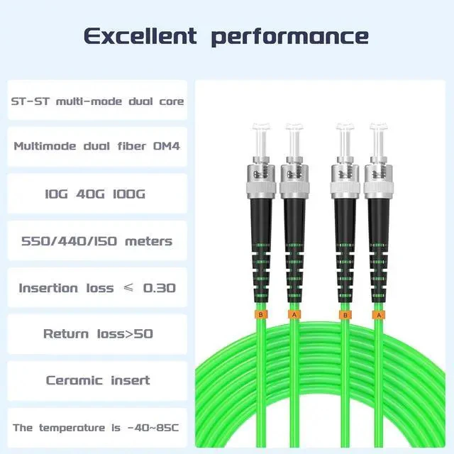 Alt view image 2 of 7 - OM5 Fiber Patch Cable ST to ST UPC 75Meters/246ft 40Gb/100GB/Gigabit multimode Duplex Jumper MMF 50/125m LSZH Fiber Optic Cord