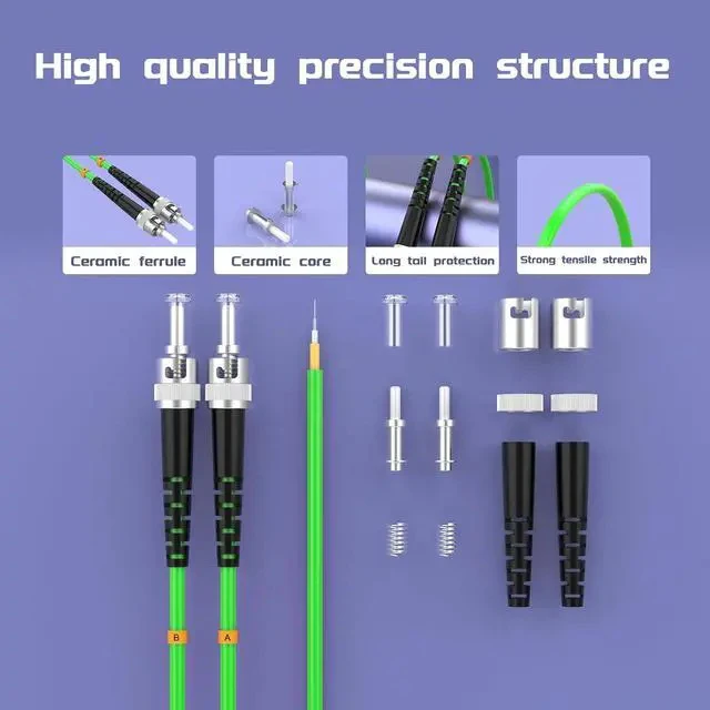 Alt view image 4 of 7 - OM5 Fiber Patch Cable ST to ST UPC 75Meters/246ft 40Gb/100GB/Gigabit multimode Duplex Jumper MMF 50/125m LSZH Fiber Optic Cord
