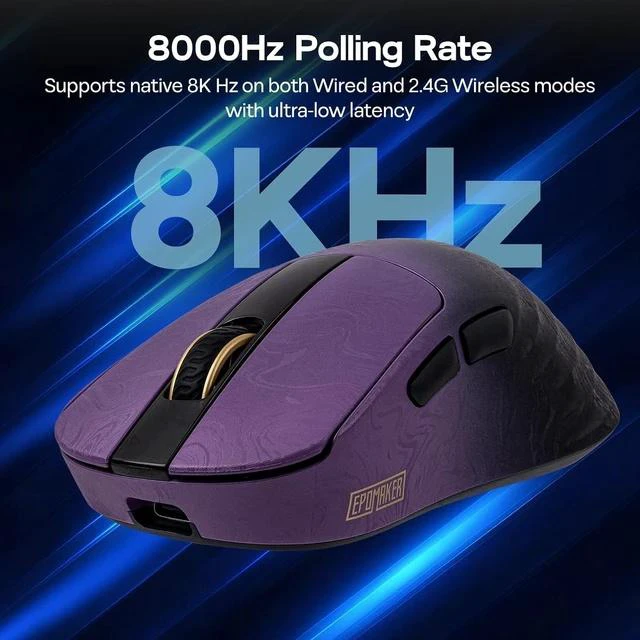 Alt view image 7 of 7 - Carbonis Wireless Gaming Mouse with Digital Display, PAW3950 Sensor, 8K Polling, 30K DPI, Carbon Fiber Composite Shell, Ergonomic Right Hand Esports Mouse for PC Gaming (Black Purple)