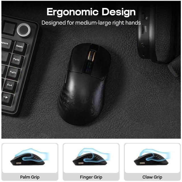 Alt view image 4 of 7 - Carbonis Wireless Gaming Mouse with Digital Display, PAW3950 Sensor, 8K Polling, 30K DPI, Carbon Fiber Composite Shell, Ergonomic Right Hand Esports Mouse for PC Gaming (Black)