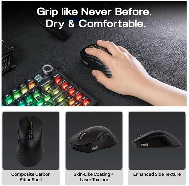 Alt view image 6 of 7 - Carbonis Wireless Gaming Mouse with Digital Display, PAW3950 Sensor, 8K Polling, 30K DPI, Carbon Fiber Composite Shell, Ergonomic Right Hand Esports Mouse for PC Gaming (Black)