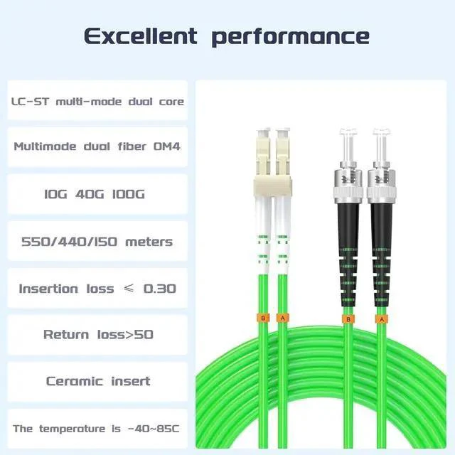 Alt view image 2 of 7 - Fiber Patch Cable lc to st UPC om5 40Gb/100GB/Gigabit multimode Duplex Jumper MMF 50/125m LSZH Fiber Optic Cord,15Meters/49ft