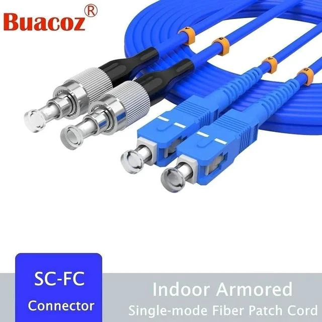 Alt view image 7 of 7 - 35Meters, SC to FC, Armored Single Mode Duplex Fiber Optic Cables SC-FC Patch Cord Jumper SM SX 114FT Blue