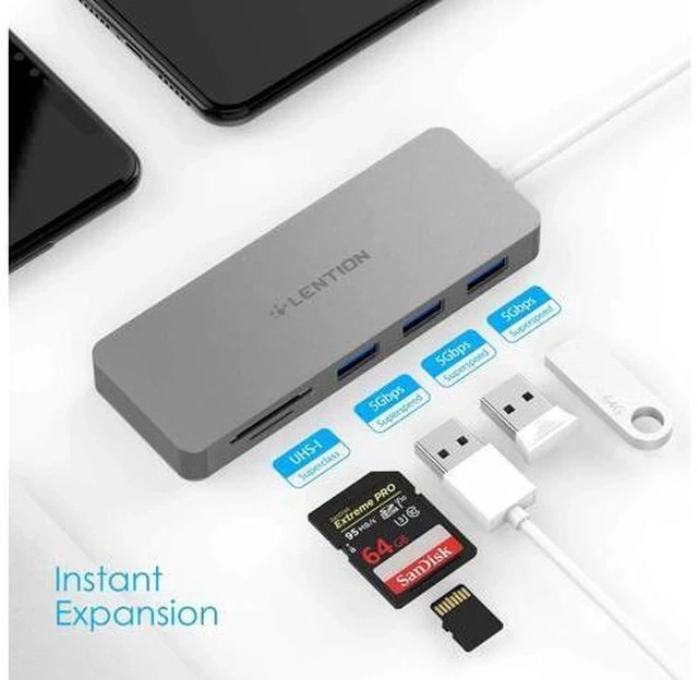 Alt view image 2 of 5 - Hub with USB 3.0 Ports and SD/TF Card Reader Compatible New MacBook Air, 2019-2016 MacBook Pro, Multi-Port Type C Adapter
