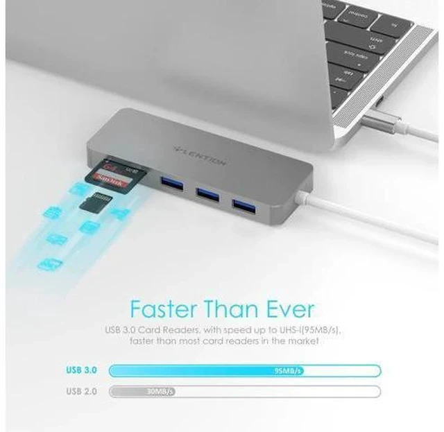 Alt view image 4 of 5 - Hub with USB 3.0 Ports and SD/TF Card Reader Compatible New MacBook Air, 2019-2016 MacBook Pro, Multi-Port Type C Adapter
