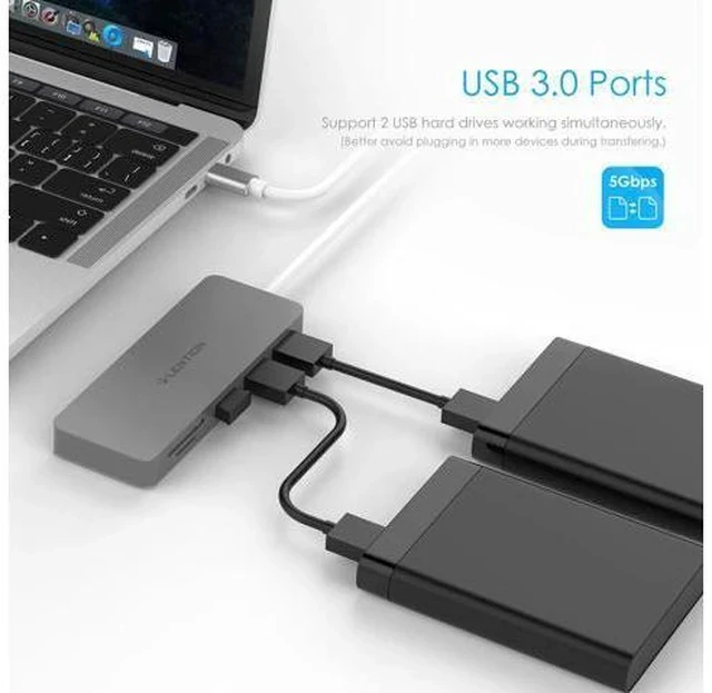 Alt view image 5 of 5 - Hub with USB 3.0 Ports and SD/TF Card Reader Compatible New MacBook Air, 2019-2016 MacBook Pro, Multi-Port Type C Adapter