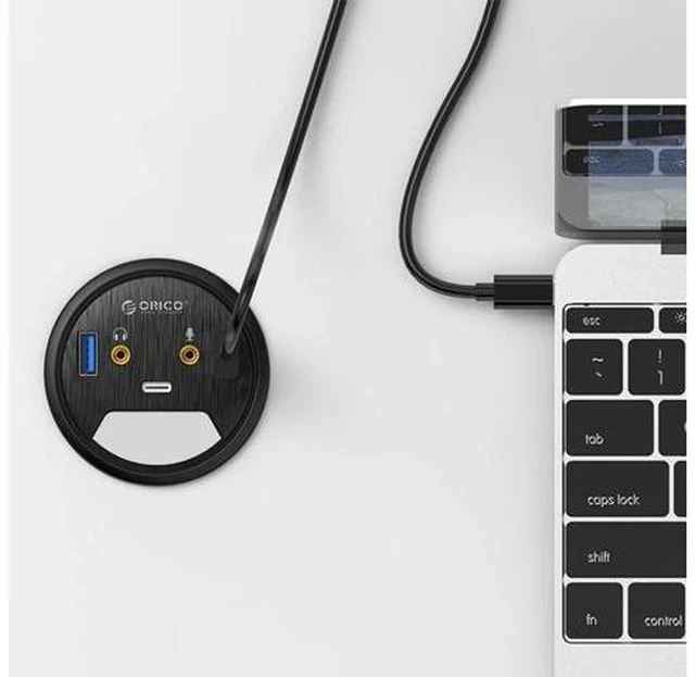 Alt view image 4 of 5 - Desktop Grommet USB 3.0 HUB Type-C Audio Desk Mount Adapter Splitter Multi-Function Power Table Mounting Adapter