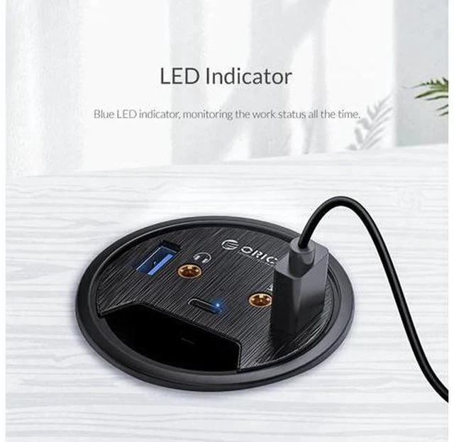 Alt view image 3 of 5 - Desktop Grommet USB 3.0 HUB Type-C Audio Desk Mount Adapter Splitter Multi-Function Power Table Mounting Adapter