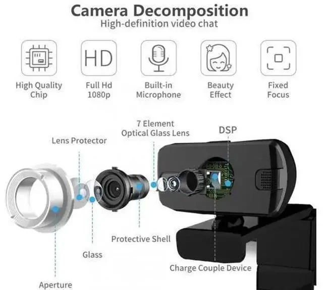 Alt view image 5 of 5 - 2.0 Full HD 1080P Webcam Camera Built-in Stereo Microphone Digital Web Cam With Mini Tripod For Cmputer Laptop Desktop