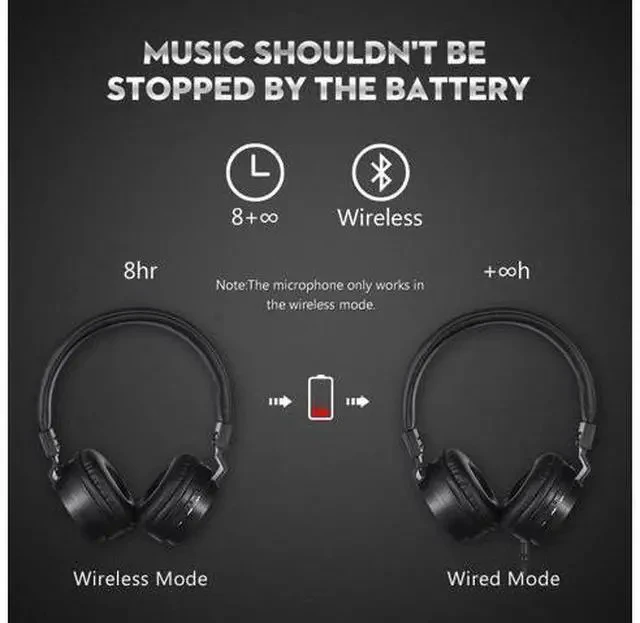 Alt view image 3 of 7 - Studio Headset Wireless Headphones Stereo Foldable Sport Earphone Microphone Gaming Cordless Auriculares Audifonos