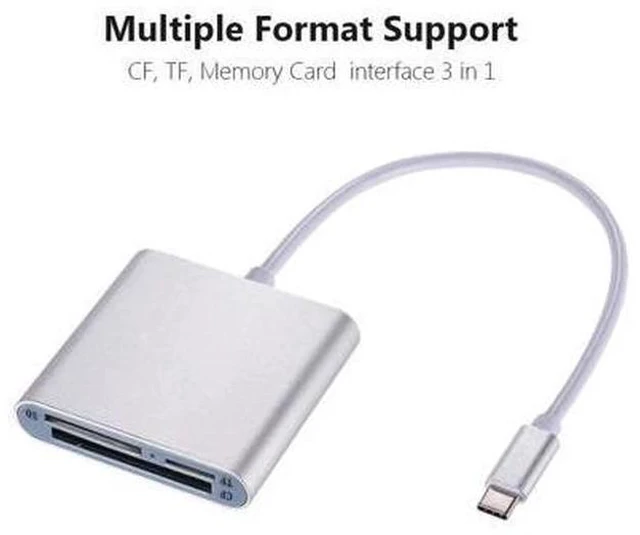 Main image of Type-C Card Reader USB 3.0 Card Reader 3-in-1 TF/SD/CF Card Reader Aluminum Alloy Card Reader Silver