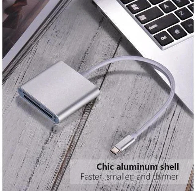 Alt view image 4 of 7 - Type-C Card Reader USB 3.0 Card Reader 3-in-1 TF/SD/CF Card Reader Aluminum Alloy Card Reader Silver