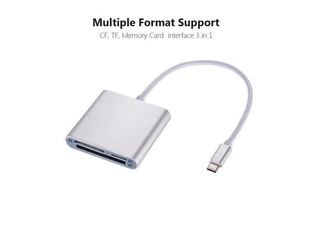 Alt view image 6 of 7 - Type-C Card Reader USB 3.0 Card Reader 3-in-1 TF/SD/CF Card Reader Aluminum Alloy Card Reader Silver