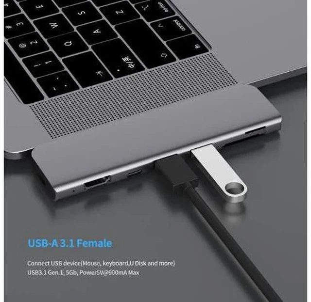 Alt view image 4 of 5 - 3.1 Type-C Hub To Adapter 4K Thunderbolt 3 C Hub with Hub 3.0 TF SD Reader Slot PD for MacBook Pro/Air 2018/2019
