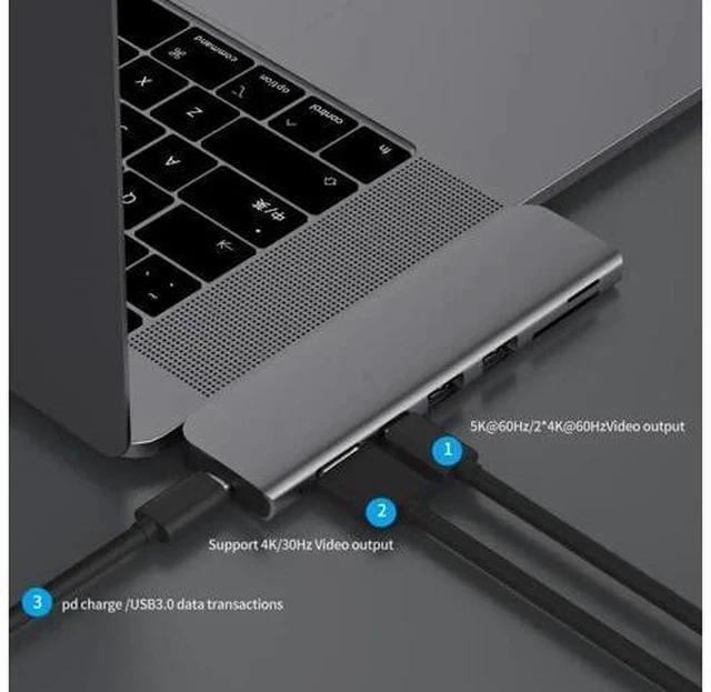 Alt view image 3 of 5 - 3.1 Type-C Hub To Adapter 4K Thunderbolt 3 C Hub with Hub 3.0 TF SD Reader Slot PD for MacBook Pro/Air 2018/2019
