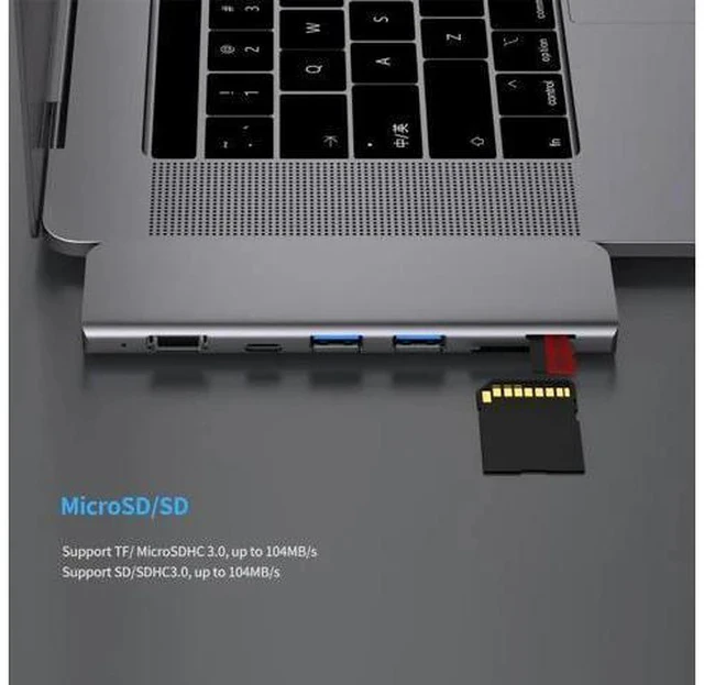 Alt view image 5 of 5 - 3.1 Type-C Hub To Adapter 4K Thunderbolt 3 C Hub with Hub 3.0 TF SD Reader Slot PD for MacBook Pro/Air 2018/2019