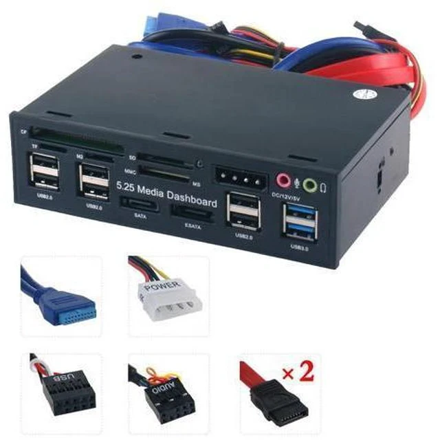 Alt view image 2 of 7 - USB 3.0 Hub ESATA SATA Port Internal Card Reader PC Media Front Panel Audio For SD MS CF TF M2 MMC Memory Cards