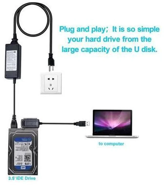 Alt view image 3 of 7 - SATA PATA IDE Drive to USB 2.0 Adapter Converter Cable for Hard Drive Disk HDD 2.5" 3.5" with External AC Power Adapter