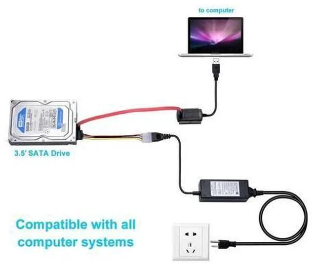 Alt view image 4 of 7 - SATA PATA IDE Drive to USB 2.0 Adapter Converter Cable for Hard Drive Disk HDD 2.5" 3.5" with External AC Power Adapter