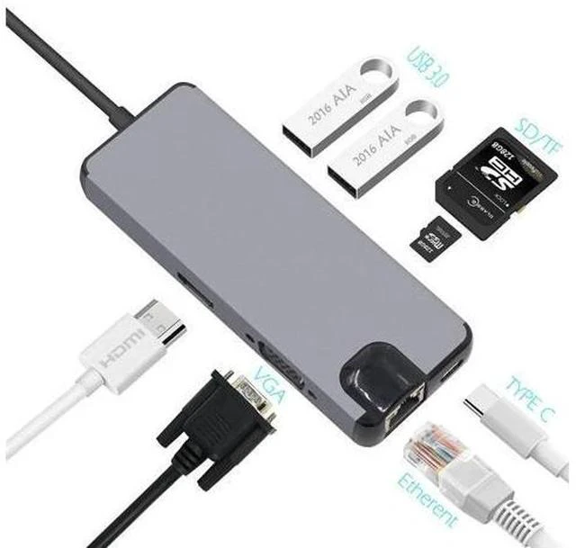 Main image of Audio Jack USB Hub Converter 4K VGA Type C Hub 3.0 USB to RJ45 Lan Network Card For Macbook Matebook