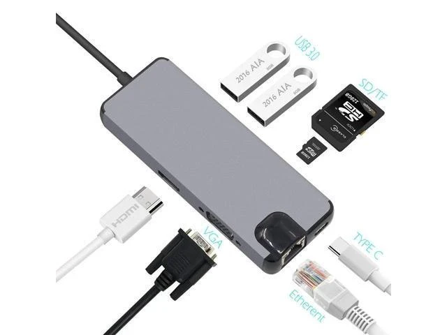 Alt view image 6 of 7 - Audio Jack USB Hub Converter 4K VGA Type C Hub 3.0 USB to RJ45 Lan Network Card For Macbook Matebook