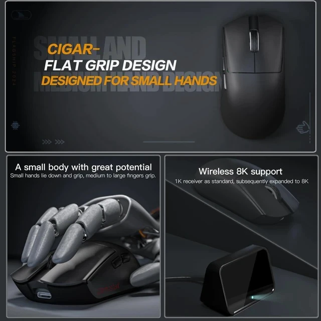 Alt view image 6 of 7 - M3microPRO Mini Wireless Gaming Mouse,Tri-Mode 2.4G/USB-C/Bluetooth Mouse Up to 30000DPI,PAW3950 Optical Sensor Lightweight 43g,5 programmable Button,Computer Mouse for PC,Mac(Pink)