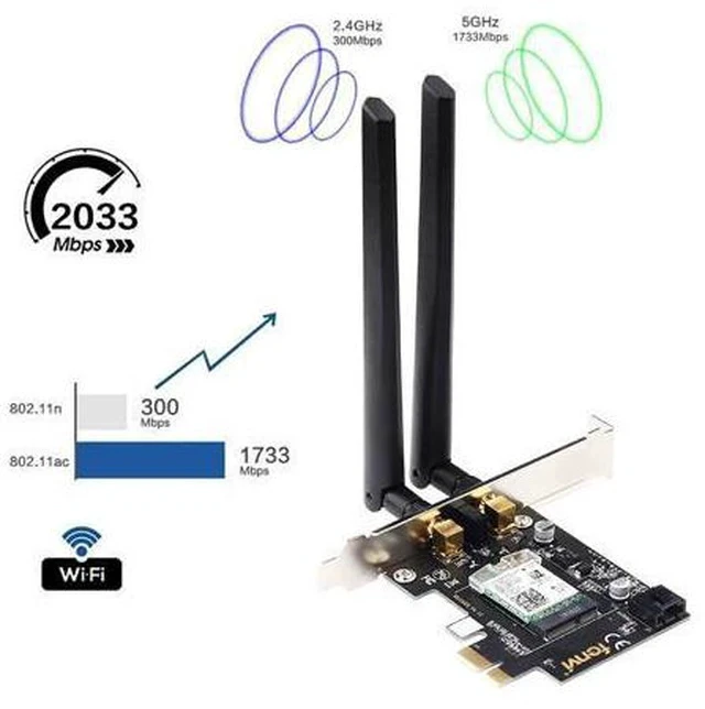 Alt view image 3 of 7 - WiFi Card Wireless Bluetooth Adapter Dual Band AC2030 PCIe Wireless 9260ac 1730Mbps MU-MIMO WiFi PCI-E 1X Card BT 5.0