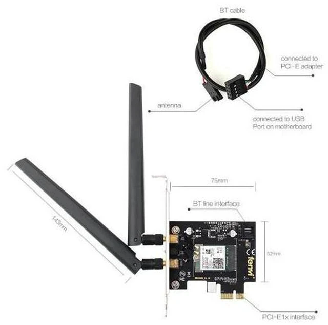 Alt view image 4 of 7 - WiFi Card Wireless Bluetooth Adapter Dual Band AC2030 PCIe Wireless 9260ac 1730Mbps MU-MIMO WiFi PCI-E 1X Card BT 5.0