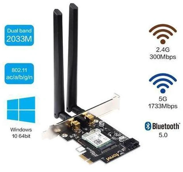 Alt view image 6 of 7 - WiFi Card Wireless Bluetooth Adapter Dual Band AC2030 PCIe Wireless 9260ac 1730Mbps MU-MIMO WiFi PCI-E 1X Card BT 5.0
